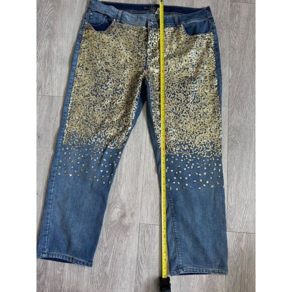 Chico's Platinum Jeans Size 35 Short‎ Denim Stretch GOLD sequins - Picture 10 of 11